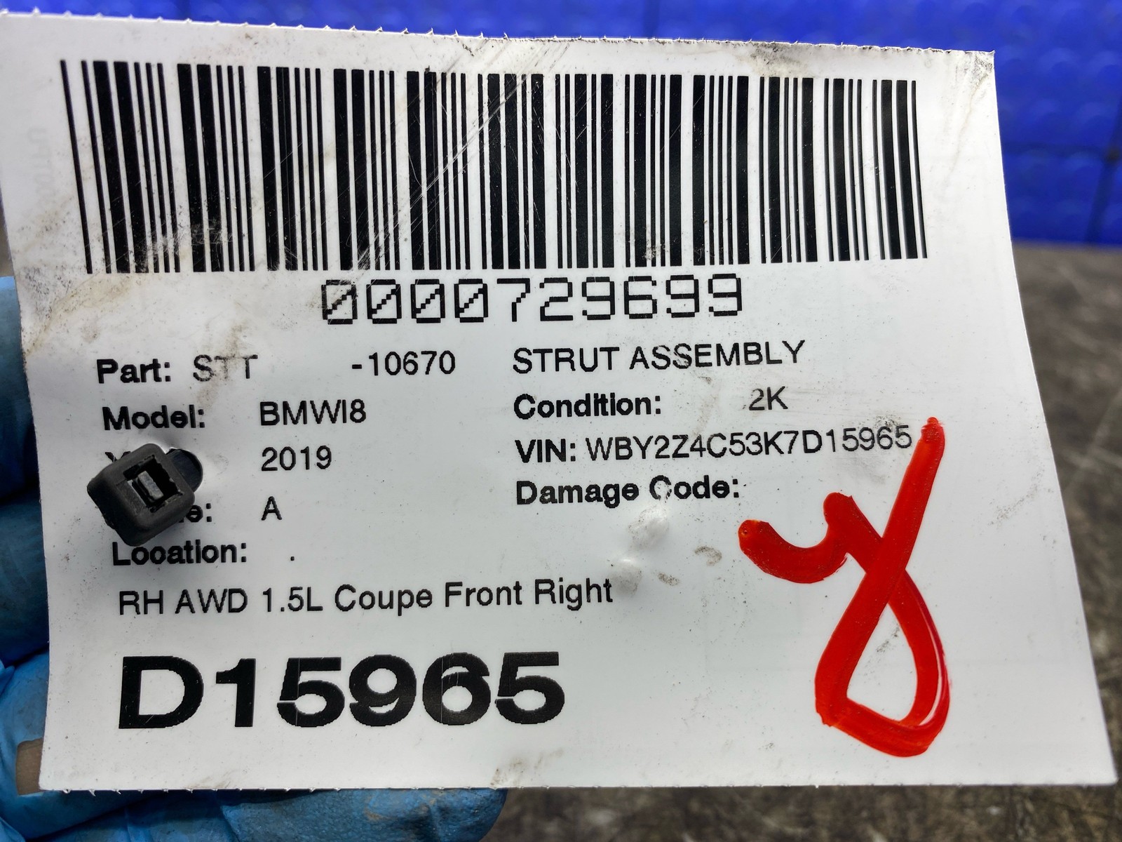 2019 Bmw I8 Oem AWD 1.5L Coupe Front Right Suspension Strut Assembly 6890692