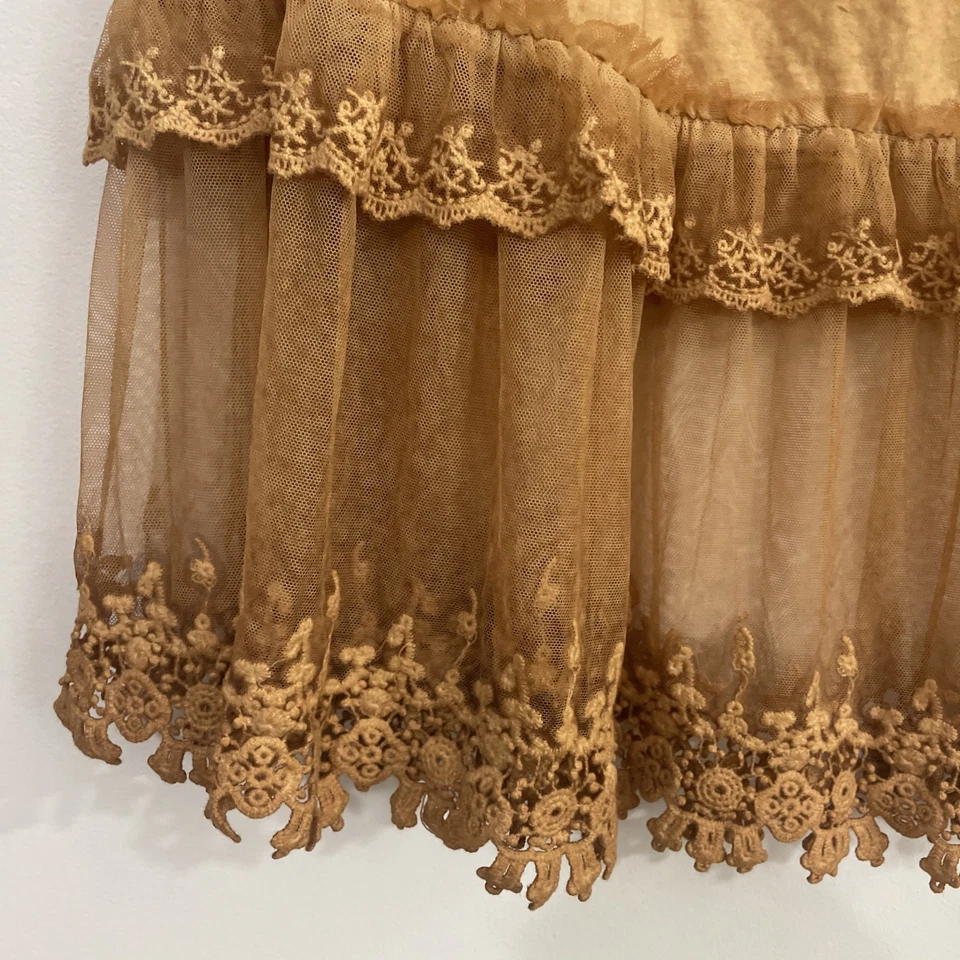 Falda midi de encaje en capas de algodón gitano jadiado O/S Boho Festival Cottagecore Foto 3 de 4