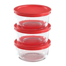 Pyrex 2 Cup 6pc Round Glass Food Storage Value Pack Red: