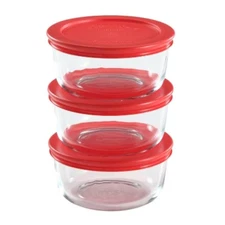 Pyrex 2 Cup 6pc Round Glass Food Storage Value Pack Red: