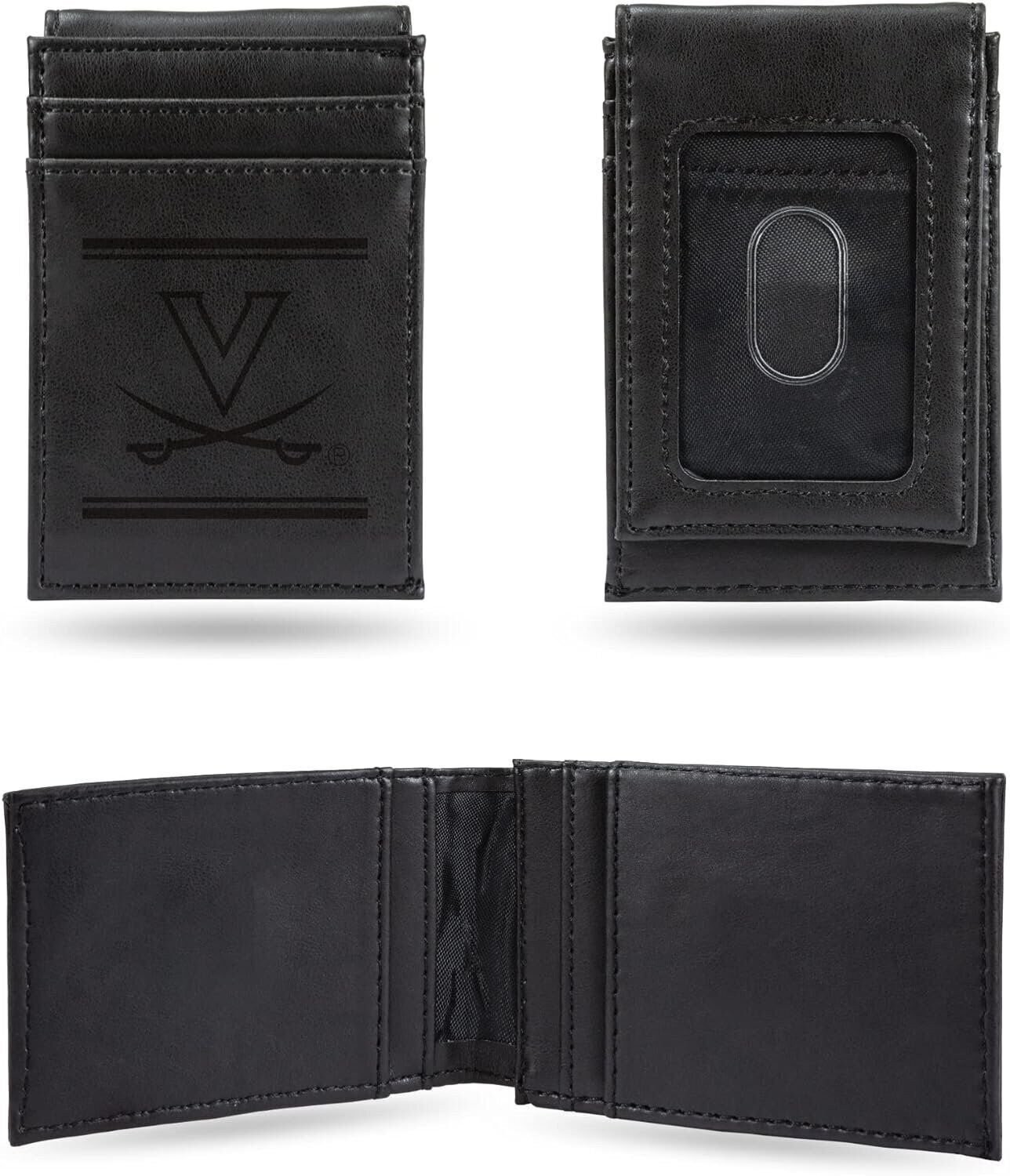 University of Virginia Cavaliers Premium Black Leather Wallet, Front Pocket...