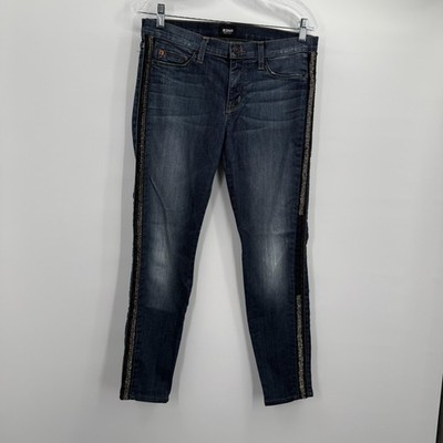 Hudson Luna Super Skinny Crop Jeans Womens 29 Blue Glam Embellished Side Stripe