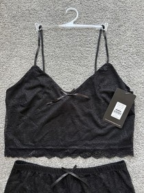 Just Sexy Lingerie Lace Cami & PJ Short Set Black, Large - MSRP $86