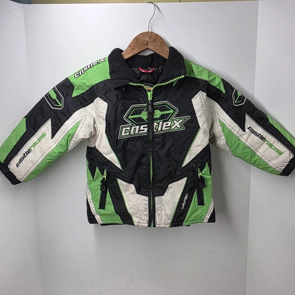 Chaqueta de moto de nieve Castle X Racing YOUTH 3T aislada verde negra blanca Foto 2 de 4