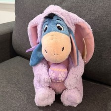 Disney Store EEYORE EASTER BUNNY Plush Stuffed Animal Holding Egg Purple 12"