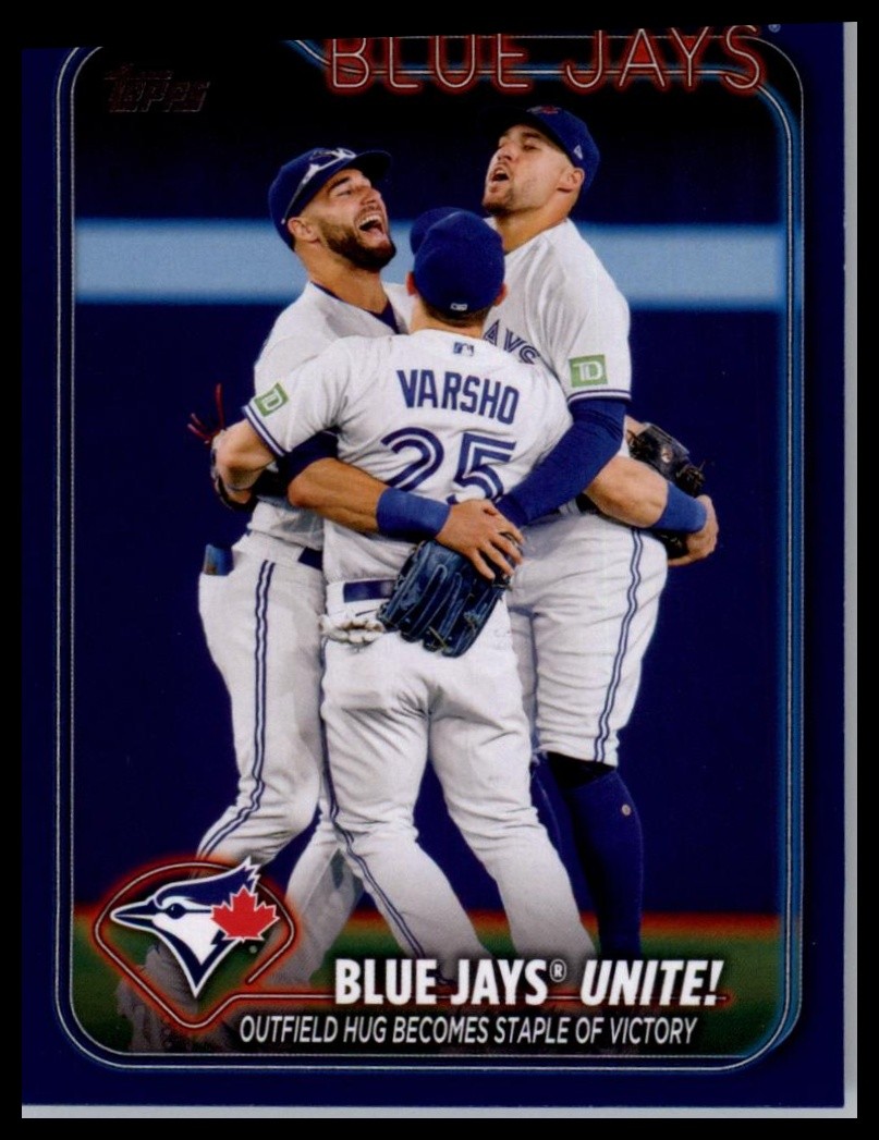 2024 Topps #167 Blue Jays Unite!: Outfield Hug Becomes Staple of Victory
