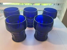 5 Vintage Imperial Cobalt Blue Juice Drinking Glasses 4”