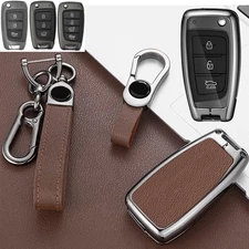 For HYUNDAI Tucson Venue Santa Fe Zinc Alloy Leather Remote Key Fob Cover Case