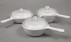 3 - VTG Corning Ware Frost White Browning Saucepans MW-83-B, P-89-B, P-81-B Lids