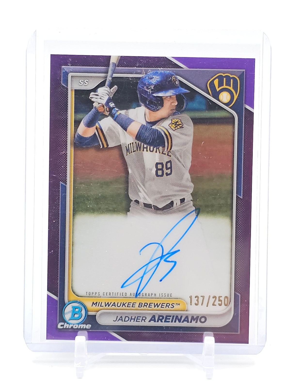 JADHER AREINAMO 2024 BOWMAN CHROME PURPLE ROOKIE AUTO /250 #CPA-JA Q3249
