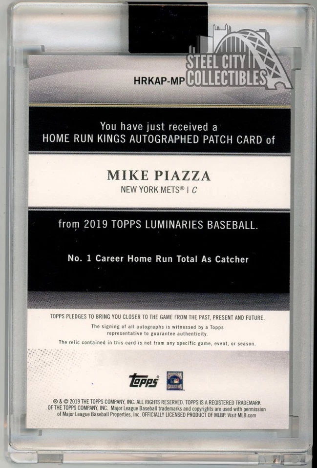 Mike Piazza 2019 Topps Luminaries Home Run Kings Patch Auto Card #HRKAP-MP 09/15 - Image 2 of 2
