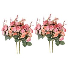 4Pcs 7 Branch 21 Heads Artificial Silk Rose Flower with Stem Coral Pink
