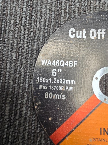 (QTY 8) INOX WA46Q4BF: Stainless Steel 6" Cut Off Wheel Cutting Discs 80m/s - Picture 3 of 8