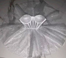 The Seraphina Collection Dress Womens Small Silver Strapless Glitter Party Mini