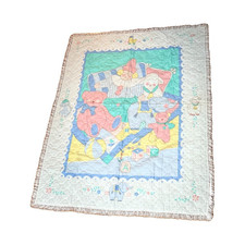 Baby Crib Quilt Quilted Blanket, Multicolor Toy Theme, Ruffled Edge 80 s-90 s