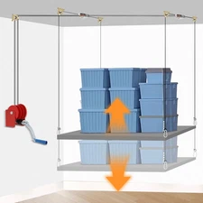 Heavy-Duty 300LB Overhead Garage Storage Lift - Adjustable Ceiling Rack System