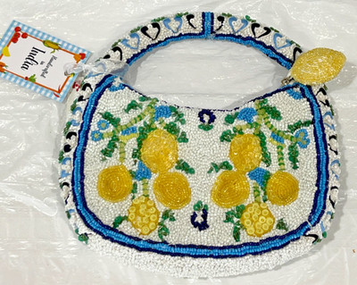 Beautiful Handcrafted in India Blue Lemon Vine Beaded Bag Viral TikTok NWT