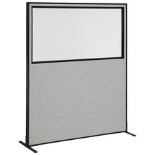 60-1/4"W x 72"H Freestanding Office Partition Panel with Partial Window Gray