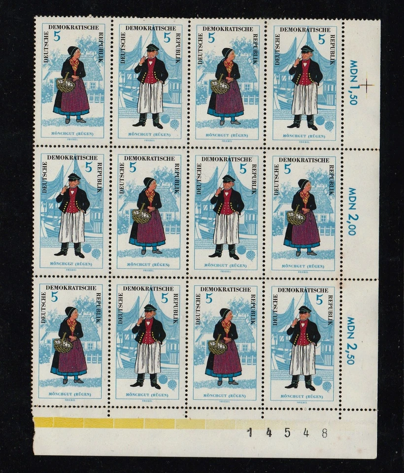 DDR Volkstrachten I 12er Eckrandblöcke postfrisch, Mi.-Nr. 1074-1079 - Bild 2 von 4