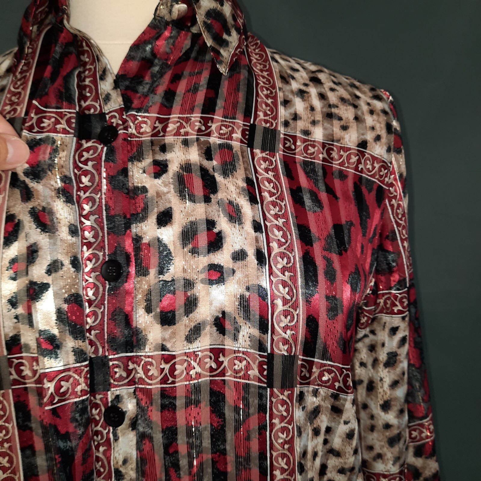 Alfred Dunner Top Patchwork Leopard Print Red Bla… - image 2