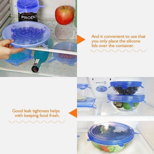 6pcs Reusable Silicone Stretch Lids Kitchen food Storage Wraps Cover Various - Picture 8 of 12