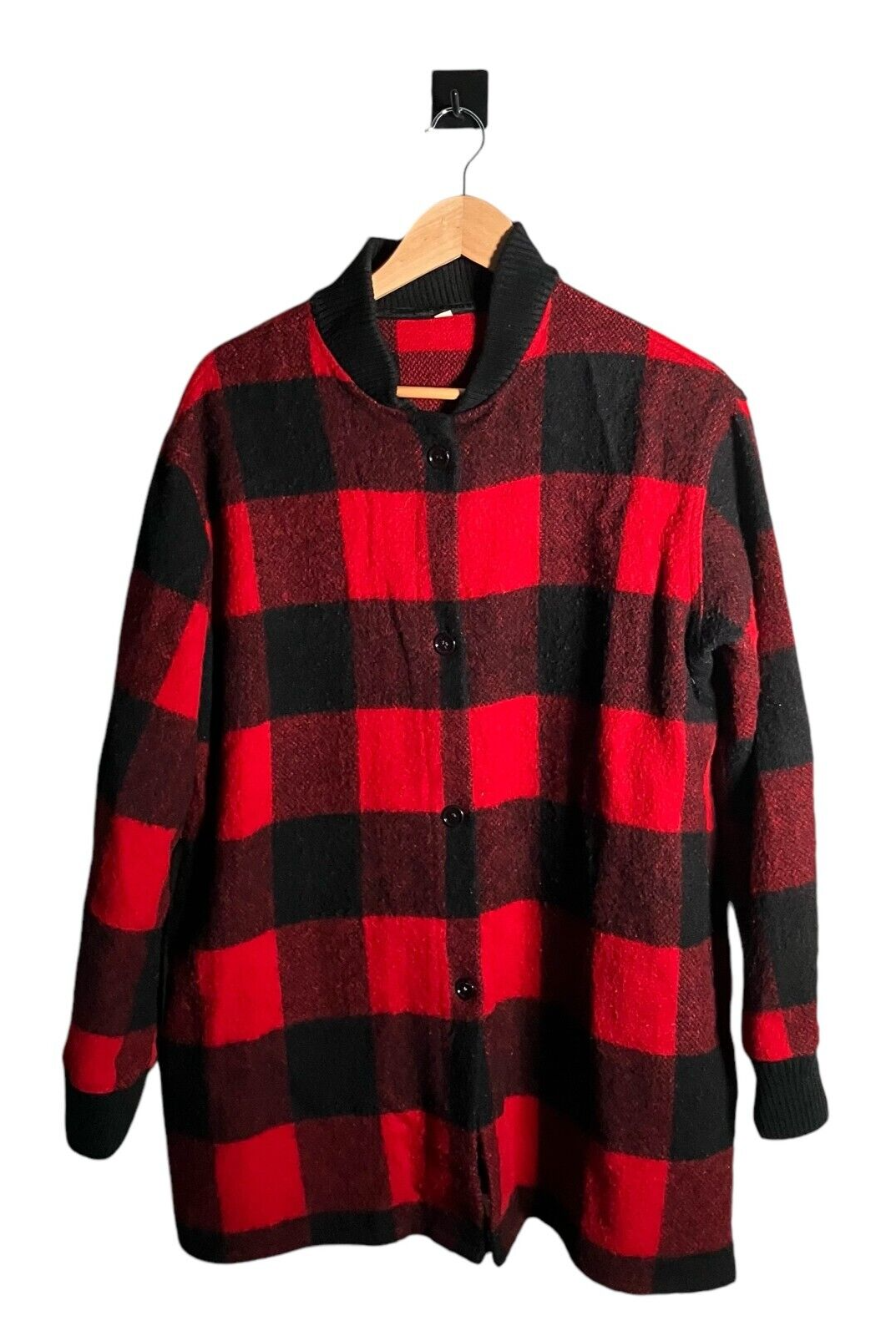 Jacket Mens Size L Red Black Check Shacket Overshirt Button Up Long Sleeve-image