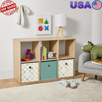 11'' 6-Cube Storage Organizer Spring Pine 3 Open-back Shelves Living Room Office