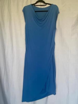 Size XL ELIE TAHARI Blue Jersey Knit Stretch Stretch Cowl Ruched Cap Knee Dress