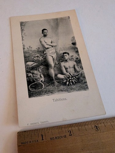 HTF Antique / Vintage Native Tahitian Men Postcard F. Homes Tahiti Loincloth - Picture 3 of 4