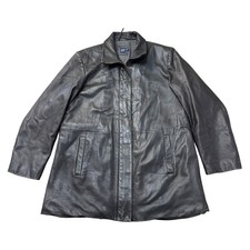 Gap Leather Trench Coat Longline Full Zip Y2k Wool Blend Black Womens Xl