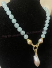 16-28" 10mm Round Brazilian Aquamarine Gems Beads Baroque Pearl Pendant Necklace