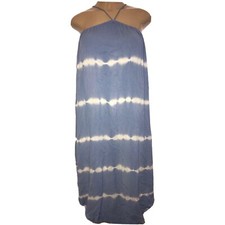 Lush Rayon Boho Blue & White Tie-Dye Midi Halter Urban Outfitters Dress Size M