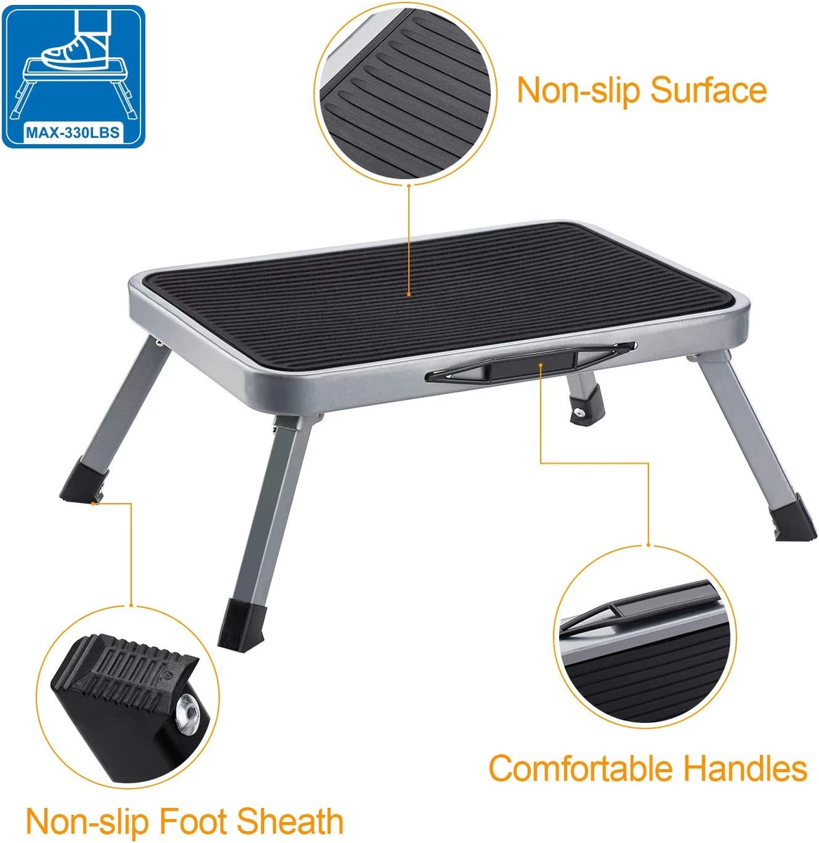 Step Stool 1 Step Folding Foot Stool Metal One Step Ladder Anti Slip for Kids wi