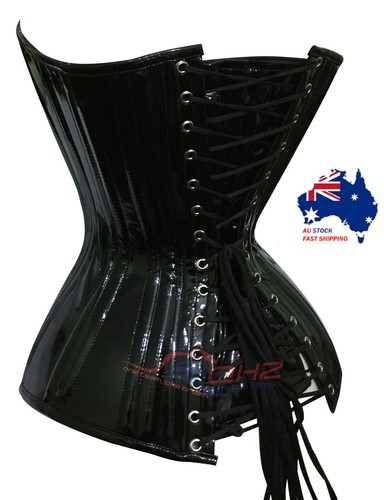 Steel Boned Waist Cincher Lacing Victorian Sexy Full bust Shiny PVC Corset C30 - Picture 6 of 9