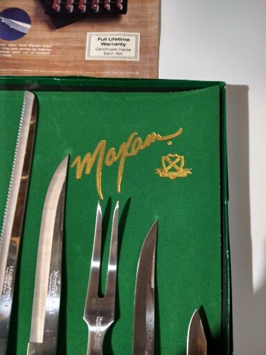 Vintage Maxam Steel Wood Handle 6 Piece Carving Knife Set in Box