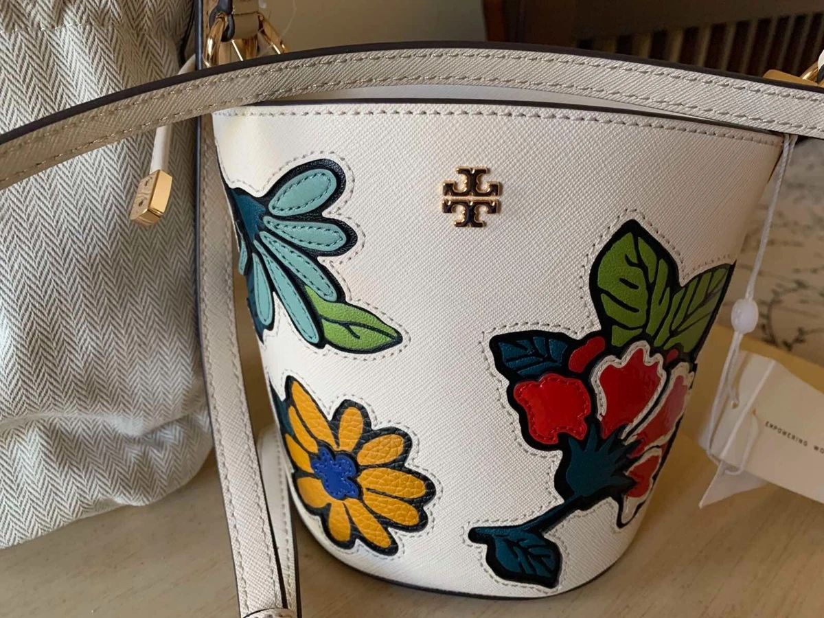 Tory Burch Emerson Appliqué Mini Bucket NWT New Cream Bag, $428