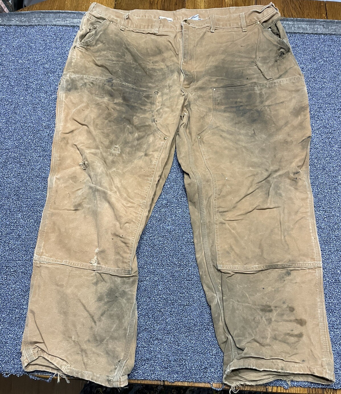 carhartt mens Double Knee Duck Canvas Brown Work Pants Size 48x30 eBay