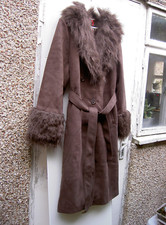 Stunning Joe Browns Bnwt Faux Sheepskin Seude Leather Fur Brown Coat 18 Vegan