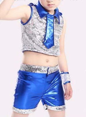 Girl Boy Children Kid Dance Performance Rock star Drum Sequins Party Tops outfit