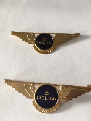 Vintage Delta Airlines Jr. Captain goldfarbenes Abzeichen Brosche Anstecknadel 2,25'' x 2