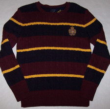 NWT Polo Ralph Lauren NAVY/WINE/GOLD CABLE Knit Sweater Boy's M 10/12 CREST