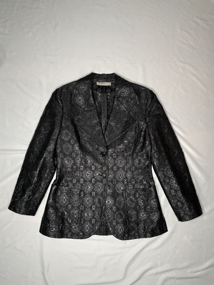 Prada Vintage Archive Spring 2002 Black Brocade Blazer Prada Vintage Archive Spring 2002 Black Brocade Blazer
