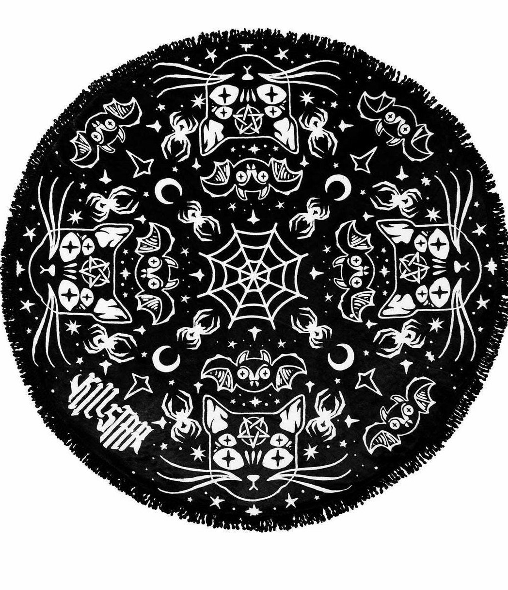 Killstar Spoopy Cat Bat Spider Pentagram Occult Goth Throw Blanket  KSRA005429