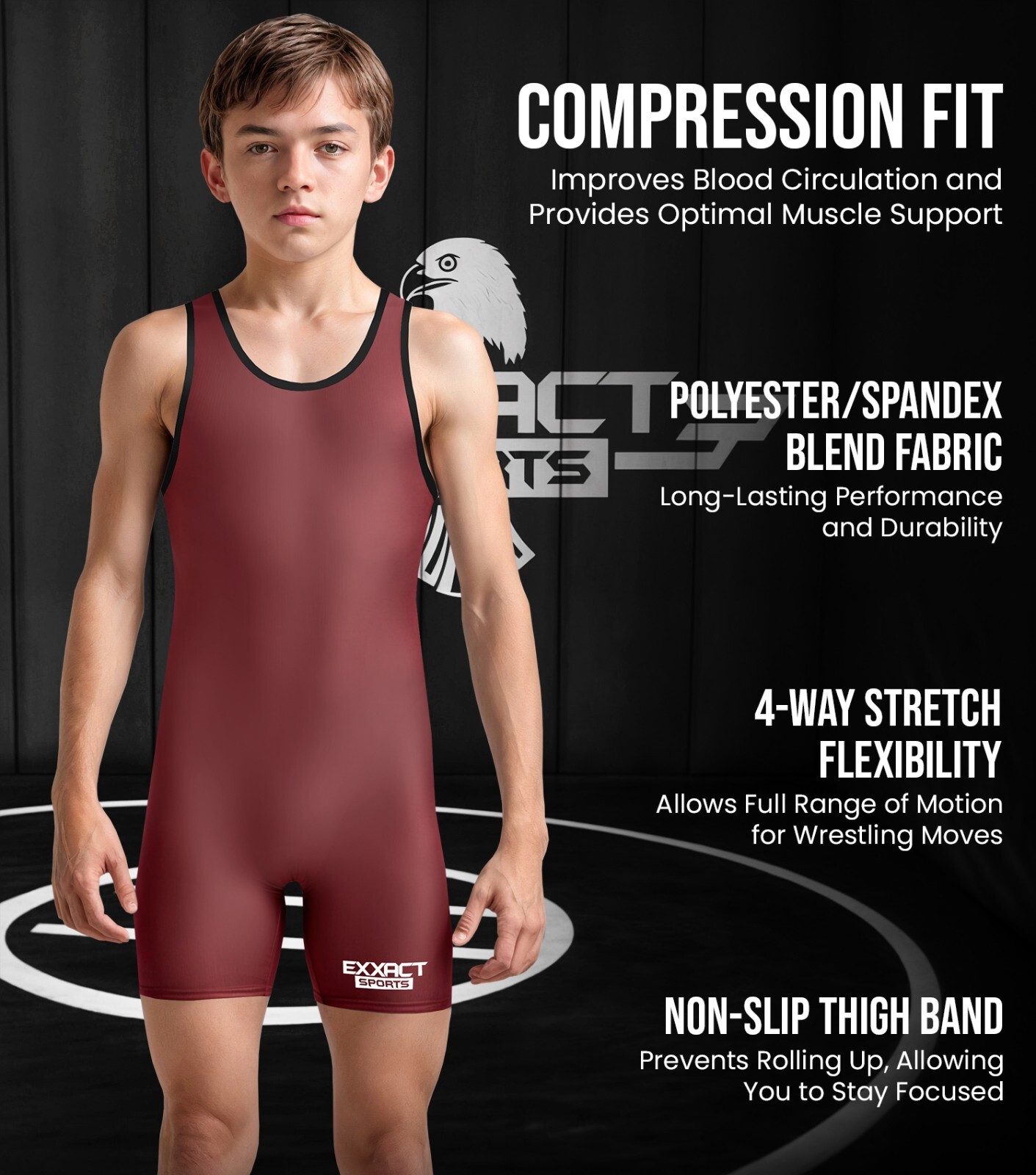 Exxact Sports Plain Wrestling Singlet Single Ply Youth Wrestling - Main Image
