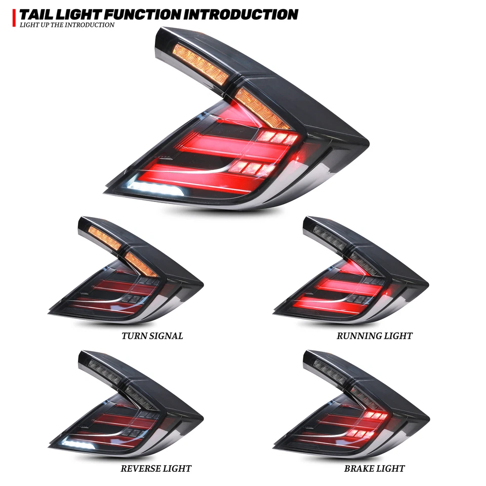 LED Mugen Tail Lights for Honda Civic Hatchback Type R 2016-2021 Rear Lamps - Image 3 of 4