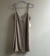 FOREVER 21 Juniors Taupe Knit Dress Spaghetti Straps Zip Closure Size L NWT