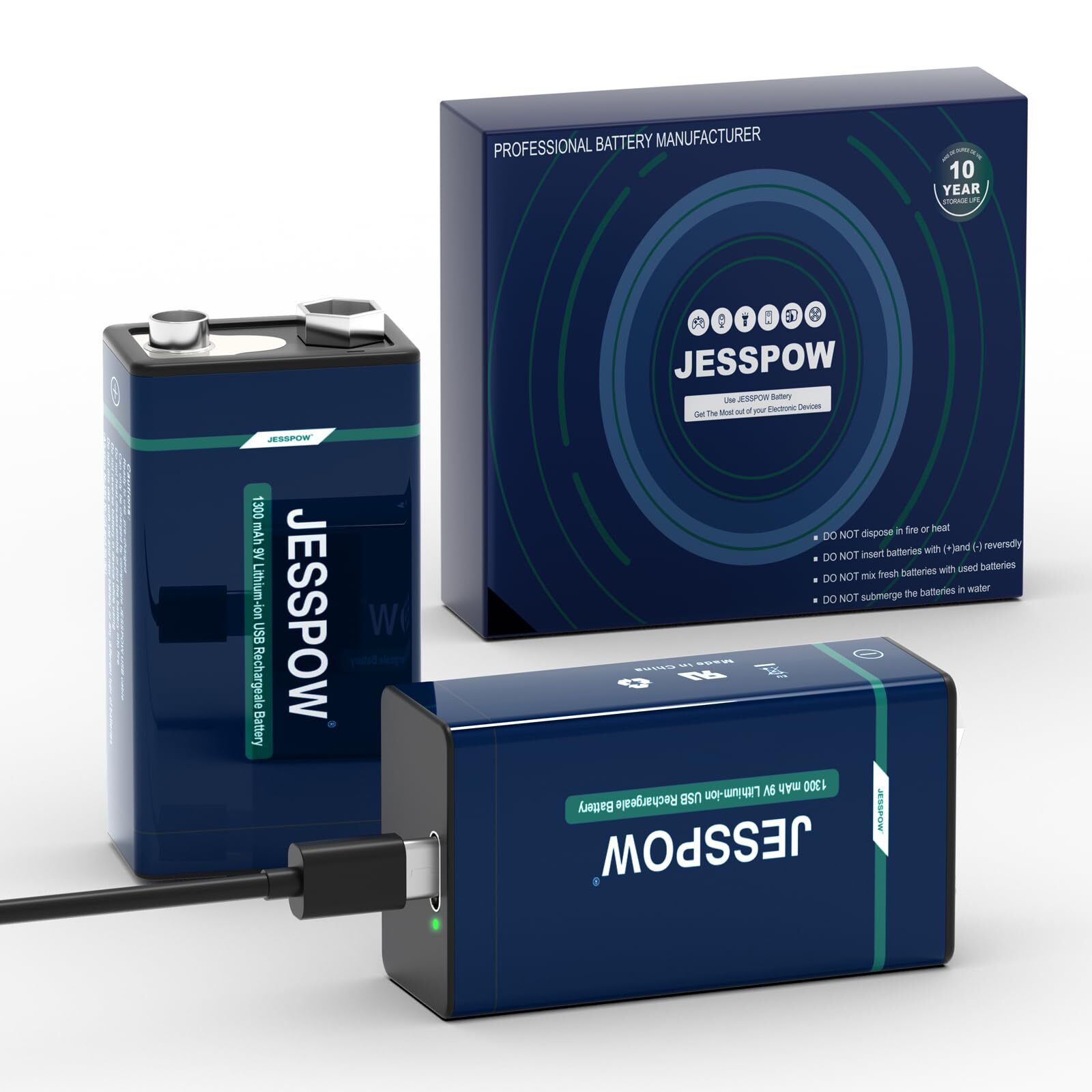 9V Rechargeable Batteries USB All-Purpose Alkaline 9 Volt Lithium Battery for...-image