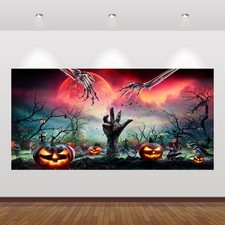 Halloween Backdrop 20x10ft for Photography Scary Cemetery Graveyard Spooky Sk...