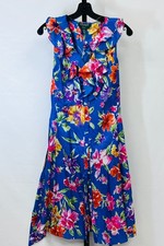 Lauren Ralph Lauren Sleeveless Floral Dress Size 8 Petite  Blue Multicolor Silk