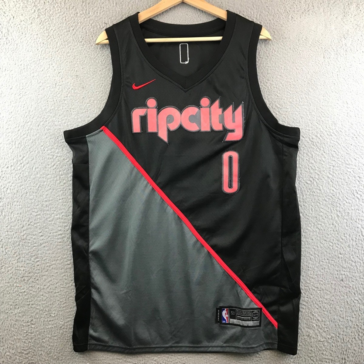 Nike NBA Portland Trail Blazers Lillard Rip City Jersey Black Red